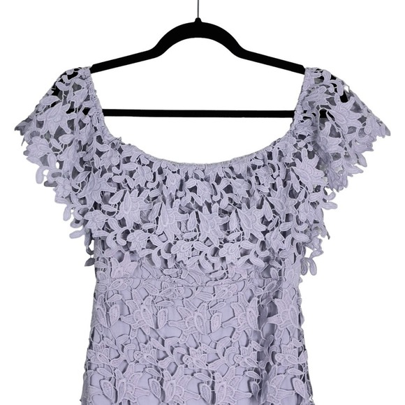 ASTR The Label Lilac Crochet Lace Off Shoulder Mini Dress (S) - Picture 3 of 11
